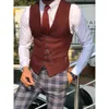 Men's Wool Tweed Men Vest for Business Man One Piece Suit Waistcoat V Neck Wedding Tuxedo