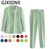 GJXSDNX femmes mode deux pièces ensembles TRAF tenue de bureau blazers manteau et avec ceinture taille haute pantalon Simple couleur unie costume 231225