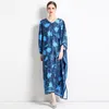 Fashion Loose Printing Dress Women V-Neck Batwing Sleeve Long Robes Casual Vestido Feminino Summer Elegant Boho Dresses