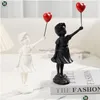 Decorative Objects Figurines Flying Balloon Girl Figurine Home Decor Banksy Modern Art Scpture Resin Figure Craft Decoration Colle Dhopx