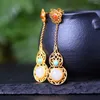 Dangle Earrings S925 Sterling Silver Inlaid Hetian Jade Ear Studs 장식 South Red Turquoise Fu Lu Female Gourd Style Treasure