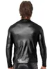 Men's Wear PVC Faux Leather Top S-7XL Plus Size Long Sleeve T-Shirt V-Neck Blouse Shiny Jacket Tight Soft Patent Leather Coat 231226