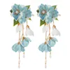 Hair Clips Blue Flower Clip Chinese Accessories Pearl Tassel Hairpin Vintage Girls Cheongsam Decor Headpiece Classic Jewelry