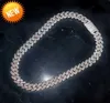 15mm Prong Baguette Cuban Chain 14K White Gold Plated Real Iced Diamonds Halsband kubiska zirkoniumsmycken 1420 tum längd4865792