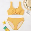 Set Knot Front Girl Swimsuit Kids Solid Two Piece Children's Swimewear 714 Years Teenage Girl Bikini Set Girls Bathing Suit Biquini