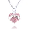 Charm Pink Crystal Heart Necklace 'Big Sis Middle Sis Little Sis Baby Sis' Sister Födelsedagspresent Women Girl Jewelry10PCS305R