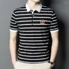 Men's Polos 2023 Summer Fashion Office Lady Loose Embroidery Casual Short Sleeve Striped Polo Button England Style T-shirt Tops