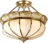 Chandeliers American Glass Copper Half-Ceiling Type Hallway Bedroom Study Balcony Ceiling Light Round Bronze Lighting