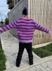 Męskie swetry Y2K Purple w paski japońskie męskie sweter Hip Hop Loose Streetwear HARAJUKU PUNLOVER MĘŻCZYZNIE Jumn Kobiety Kobiety Zwyciężone ubrania J231226