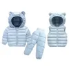 Criança inverno bebê outwear meninas meninos conjuntos de roupas quentes faux down jaqueta terno crianças crianças snowsuit casacos colete calças macacão 231225