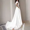 Popüler V yaka yan dikiş zarif elbise kadınların resmi elbise gece elbisesi beyaz uzun stil 231226