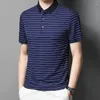Мужские футболки, летняя модная мужская рубашка 2023, полосатая футболка с короткими рукавами, одежда, деловые повседневные топы с отложным воротником