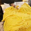 Blankets Blanket Super Soft Flannel For Beds Solid Striped Throw Sofa Cover Bedspread Winter Warm yellow 221205