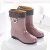 Rain Boots Women High Top Rubber Fleece Warm Ankle Bootie Waterproof Anti-Skid Rainy Walking Shoes Outdoor Ladies Wading Shoes 231226