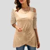 Damesblouses Dames Paillettenblouse Mesh Koude schouder Splice Lange mouwen Glittertuniek Top Elegante glanzende damestops en Blusa Mujer