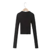 2023 Spring Round Neck Letter Vertical Stripe Short Fit Bottom Knit Sweater INS