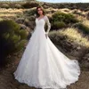 Stunningbride 2024 Sexy cuello en V sin espalda Vintage una línea pura apliques de encaje de lujo vestido de novia de jardín de manga larga vestidos de boda clásicos