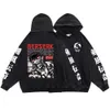 Guts Print Hoodies Berserk Sweatshirts 100 % Baumwolle Oversize gewaschen Männer Hip Hop Kleidung Y2k Anime Hoodie Herbst Top