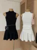 Work Dresses Girls Sweet Knitted Two Piece Set For Women Irregular Top High Waist Pleated Skirt Sets Elegant Fashion Sweater 2 Suits