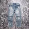 Mens Jeans Casacos Denim Lágrima Jeans Designer Homens Nevoeiro High Street Designer Casacos Denim Lágrimas Empilhados Jeansbiker Fit For Men Homem Slim Painted Patch Jackets Outwear Casacos