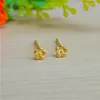 Stud Earrings Solid Pure 24Kt Yellow Gold Women Mini Flower 0.3-0.5g 3.1mmW