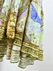 12.26 Holiday Elegant Silk Print Elastic Slash Neck Long Dress Women Crystal Lantern Sleeve Dresses