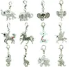 12pcsLot Mix White Rhinestone Elephants Horse Animal Charms Pendants With Lobster Clasp DIY For Jewelry Making Accessories7905261