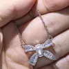 New Arrival Original Brand new Infinity Luxury Jewelry 925 Sterling Silver Princess Cut White Topaz Diamond Lucky Chain Bow Pendan190K