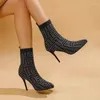 Boots Autumn Winter Pointed Toe Fashion Pattern Elegant Black Super Thin High Heels Womens Party Dress Plus Size36-43