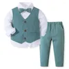 Clothing Sets 4Piece Spring Fall Kids Clothes Boys Korean Fashion Gentleman Plaid Long Sleeve Tops Pants Children Boutique BC807