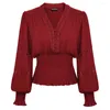 Bluzki damskie SD Kobiet bluzka vintage renesans francuski elegancki roztarwiony talię długie rękaw etniczny tope