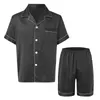 Men's Sleepwear Satin Two Piece Pajamas Set Mens Plain Soft Smooth T-Shirts Shorts Short Sleeve Pant Man Night Wear