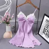 Mulheres Sleepwear Sexy Mulheres Lingerie Silk Robe Vestido Nightdress Lace Bow Straps Lady Nightgown Trajes Soft Material Sleepshirts