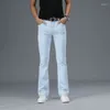 Herren Jeans Micro Flare Koreanischer Stil Elastische Freizeithose Weinrot Biker