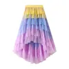 Skirts Xingqing Gradient Color Pleated Skirt Y2k Women High Waist Tiered Ruffle Irregular Hem Midi 2000s Fashion Clothes