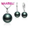 Necklace Earrings Set Smooth Women Wedding 925 Sterling Silver Pearl Hoop Fashion Jewellery Accessories