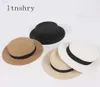 2021 new women039s hat Straw Sun Breathable Large Brim Summer Boater Beach Ribbon Round Flat Top Hat For Women8187708