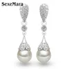 Classici orecchini a goccia lunghi in cristallo trasparente in argento sterling 925 a goccia gioielli da sposa per feste nuziali per donne intere296F