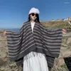 Scarves Poncho Woman Minimalist Stripe 2023 Windproof Geometric Pattern Cape Autumn Winter Split Shawl Pashimina Double-sided Scarf