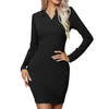 Casual Dresses Trendy Women'S Lapel Office Dress Long Sleeved Short Skirt With Bottom Wrap Buttocks Elegant And Pretty Womens