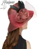 Cappello Fedora in piume di garza Kajeer Cappello elegante in feltro con tesa in feltro Cappellino a bombetta Bowknot Cappello da sole da donna Cap3604626