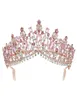 Barock Rose Gold Pink Crystal Bridal Tiara Crown med Cam Pageant Prom Veil Pannband Bröllop hårtillbehör 2202267555276