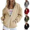 Damenmode Sweatshirts Vintage Koreanische Einfarbige Langarm Lose Pullover Weiche Warme Zip Up Hoodies Für Frauen 231225