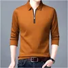 Men's Solid Polo Shirt Lapel Long-sleeved Polos Shirt Zipper Collar Fashion Spring and Autumn Thin Shirt Casual Loose Tops 231226