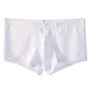 Cuecas de renda transparente boxer shorts dos homens roupa interior de seda gelo legal respirável cintura baixa sexy boxers calcinha u lingerie convexa