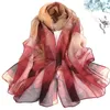 Scarves Spring Summer Women Floral Printing Beach Silk Scarf Shawls Female Long Wraps Lotus Leaf Rose Flower Sunscreen Hijab