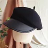 Berets outono e inverno lã boina pu couro chapéu borda senhoras retro octogonal moda casual