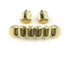 Hip Hop Altın Kaplama Ağız Grillz Set 2 PCS Tek Top 6 Diş Alt Grill Seti Whole310972742525393107