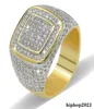 Hiphop CZ Diamond Rings for Mens Full Diamond Square Gold Plated Jewelriy2897738