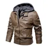 Veste en cuir de haute qualité hommes marron noir veste de moto en cuir synthétique polyuréthane avec capuche amovible mâle veste en polyuréthane manteau 231225